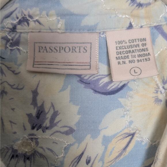 Passports Vintage Floral Hawaiian Floral Print Vacation Short Sleeve Button Up L - Picture 3 of 8
